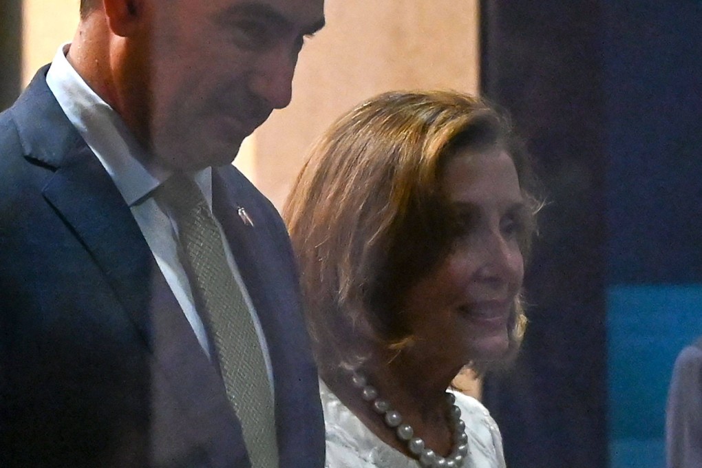 Speaker of the US House Nancy Pelosi leaves a reception organised by the American Chamber of Commerce in Singapore on Monday. Photo: AFP