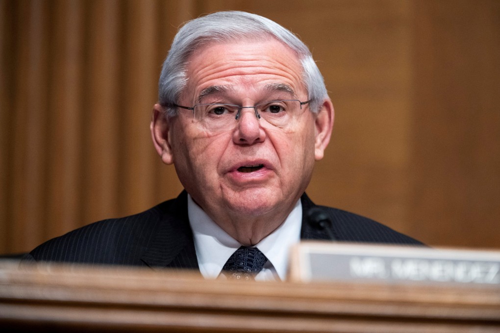 Senator Bob Menendez is seen speaking in the Dirksen Senate Office Building in Washington on May 10. Photo: pool via Reuters