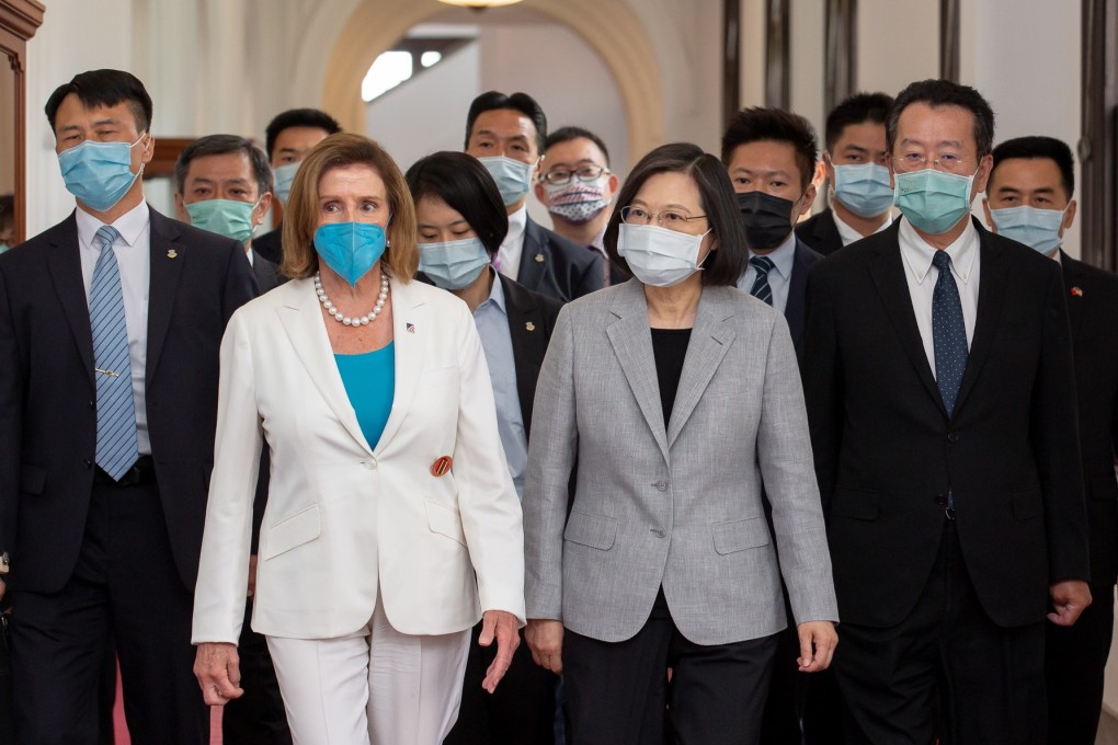 US House Speaker Nancy Pelosi walks with Taiwan President Tsai Ing-wen at the Presidential Palace in Taipei on Wednesday. Pelosi is the highest-profile elected US official to visit the self-ruled island in 25 years. Photo: Taiwan Presidential Palace Handout via EPA-EFE