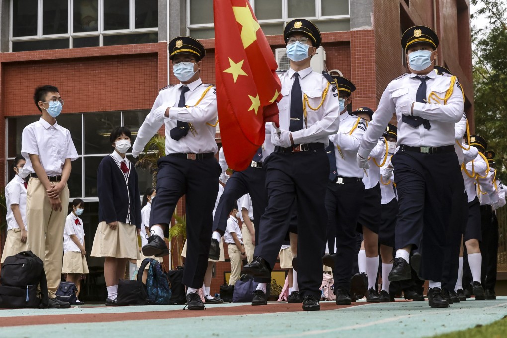 A flag-raising ceremony at Gertrude Simon Lutheran College in Yuen Long on National Security Education Day last year. Photo: K. Y. Cheng