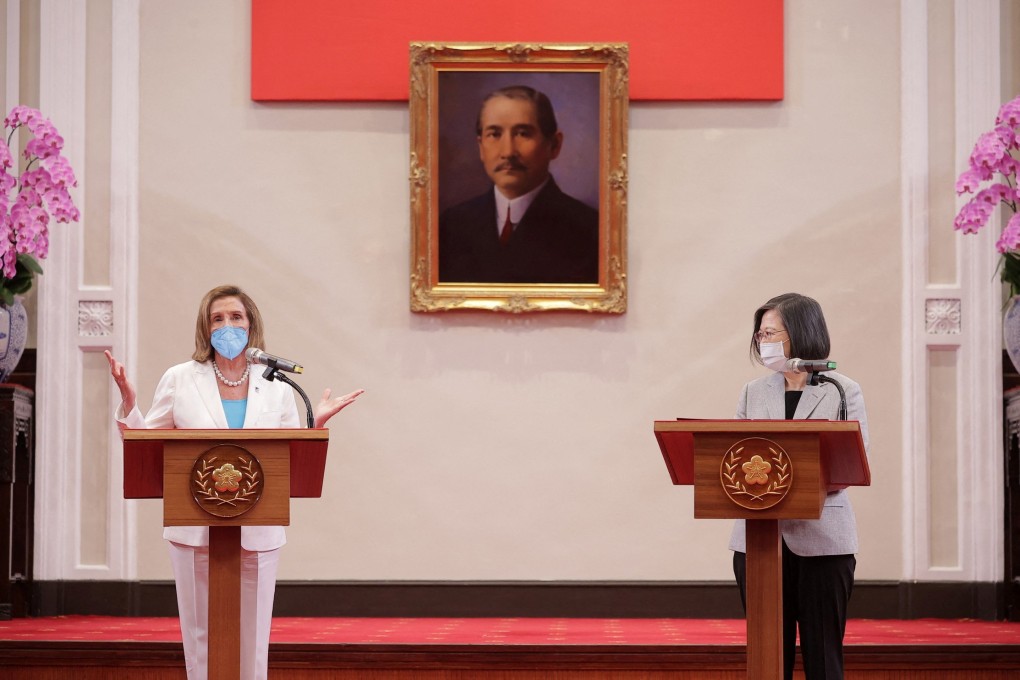 US House Speaker Nancy Pelosi speaks at a news conference with Taiwanese leader Tsai Ing-wen at the presidential office in Taipei on August 3. Photo: Handout via Reuters
