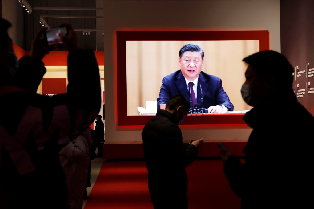A screen shows Chinese President Xi Jinping at a convention centre in Wuhan, in this file photo from December 2020. Wednesday’s notice represents the latest effort made by the central government to act on Xi’s ‘common prosperity’ goal. Photo: Reuters