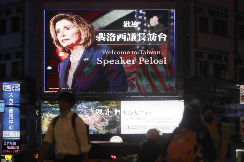 A billboard welcoming US House Speaker Nancy Pelosi to Taiwan is seen in Taipei on Tuesday. Photo: AP