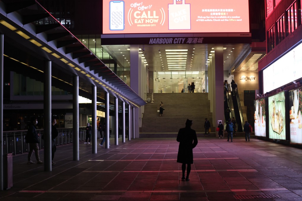 The Harbour City shopping centre in Tsim Sha Tsui is quiet under Hong Kong’s tightened social-distancing rules on February 16, 2022. Photo: SCMP / Nora Tam