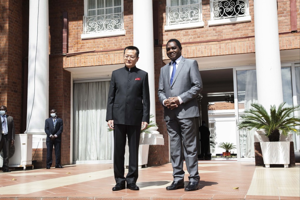 Chinese Ambassador to Zambia Du Xiaohui pictured with President Hakainde Hichilema earlier this year. Photo: Xinhua