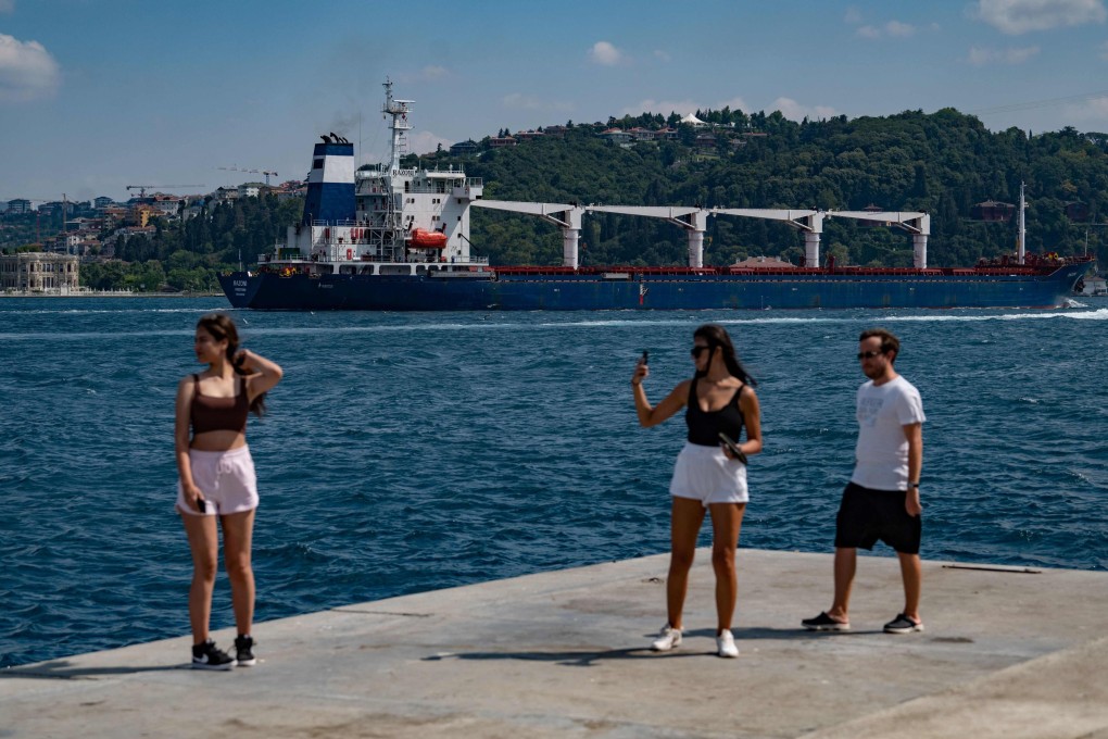 The Razoni sails along the Bosphorus Strait past Istanbul on Wednesday. Photo: AFP