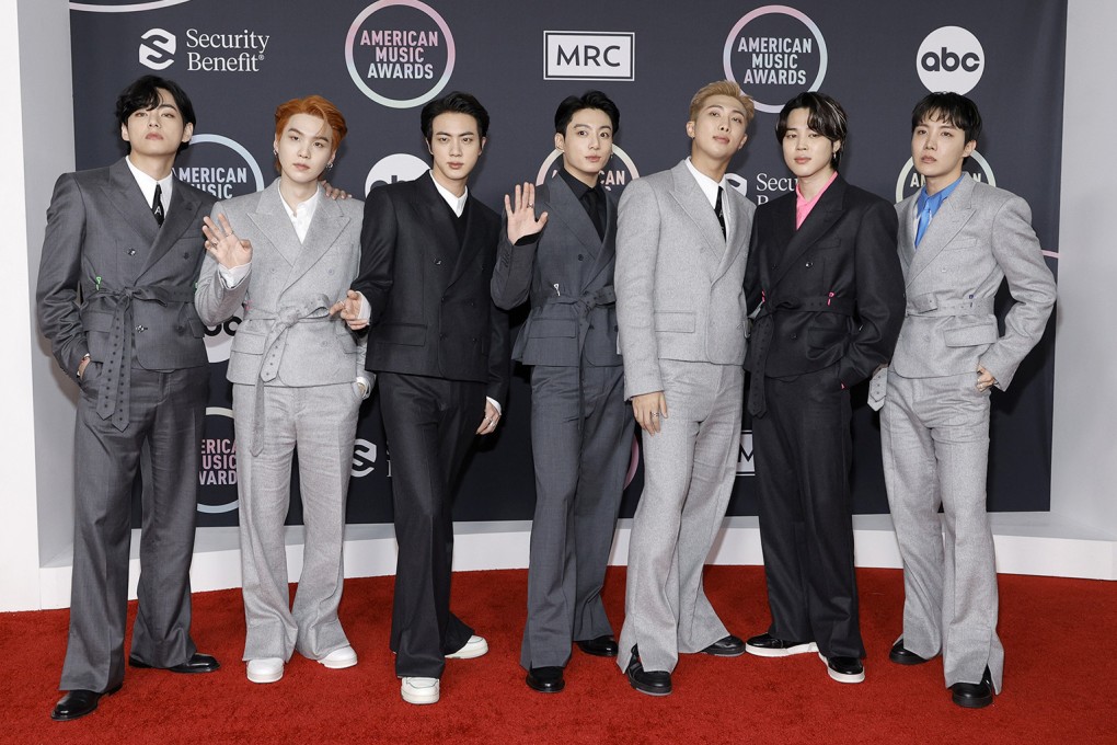 BTS attend the 2021 American Music Awards in Los Angeles. Jimin, V, Jin and Jung Kook, the group’s vocalists, appear with Benny Blanco and Snoop Dogg on new single Bad Decisions. Photo: Amy Sussman/Getty Images/TNS