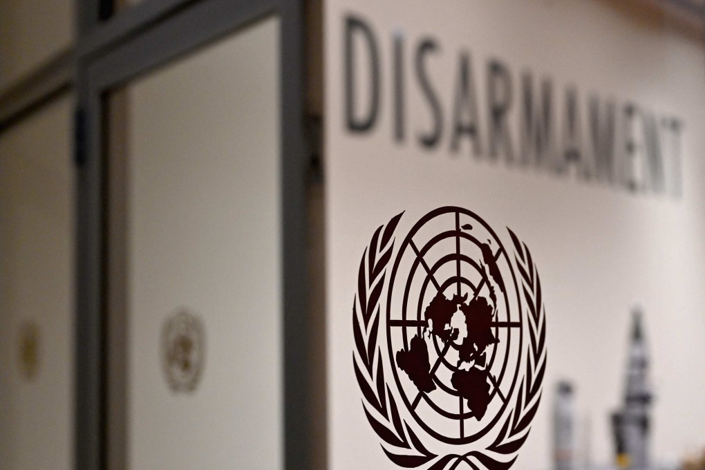 The United Nations logo at the Review Conference of the Parties to the Treaty on the Non-Proliferation of Nuclear Weapons in New York City. Photo: AFP