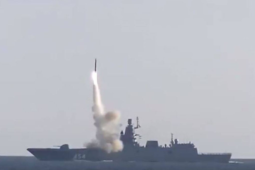 Russia tested a Zircon hypersonic cruise missile, hitting a ground target off the coast of the Barents Sea at a range of more than 350km (217 miles), Russia’s defence ministry said in July 2021. Photo: Russia Ministry of Defence