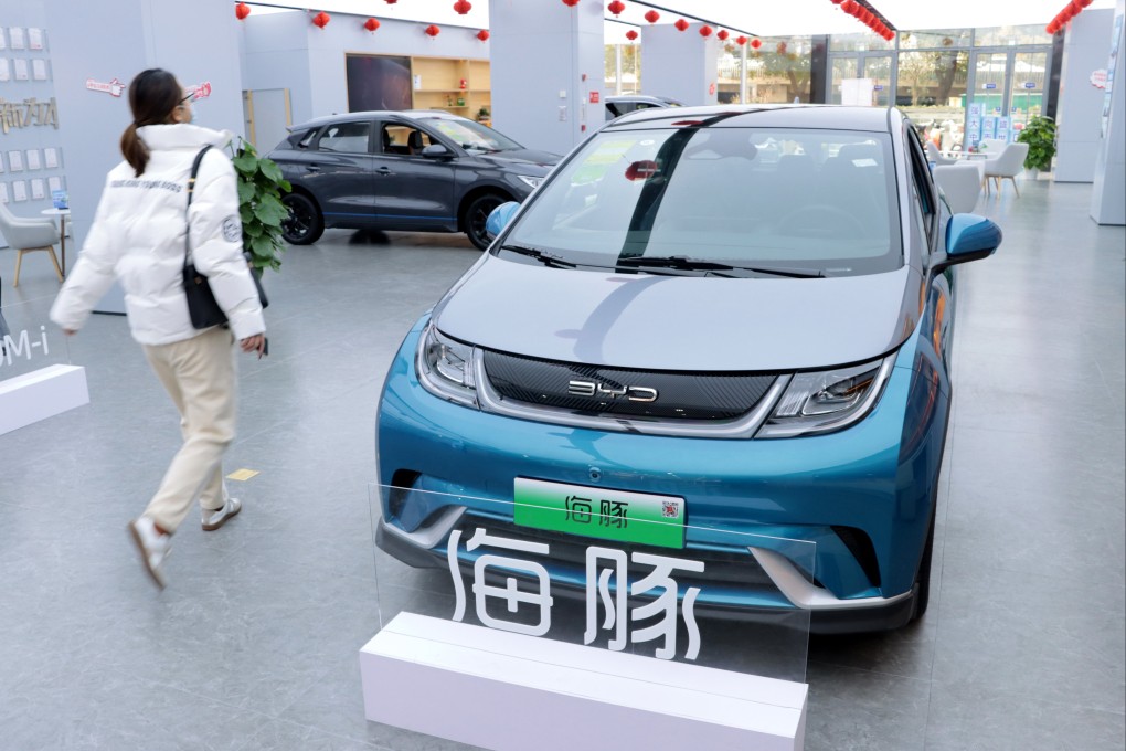 A “BYD Dolphin” electric vehicle displayed at a store in China. Photo: VCG via Getty Images