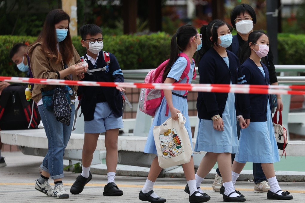 Students return to a school in Cheung Sha Wan on April 19 after in-person half-day classes resumed after a three-month suspension. Photo: Yik Yeung-man