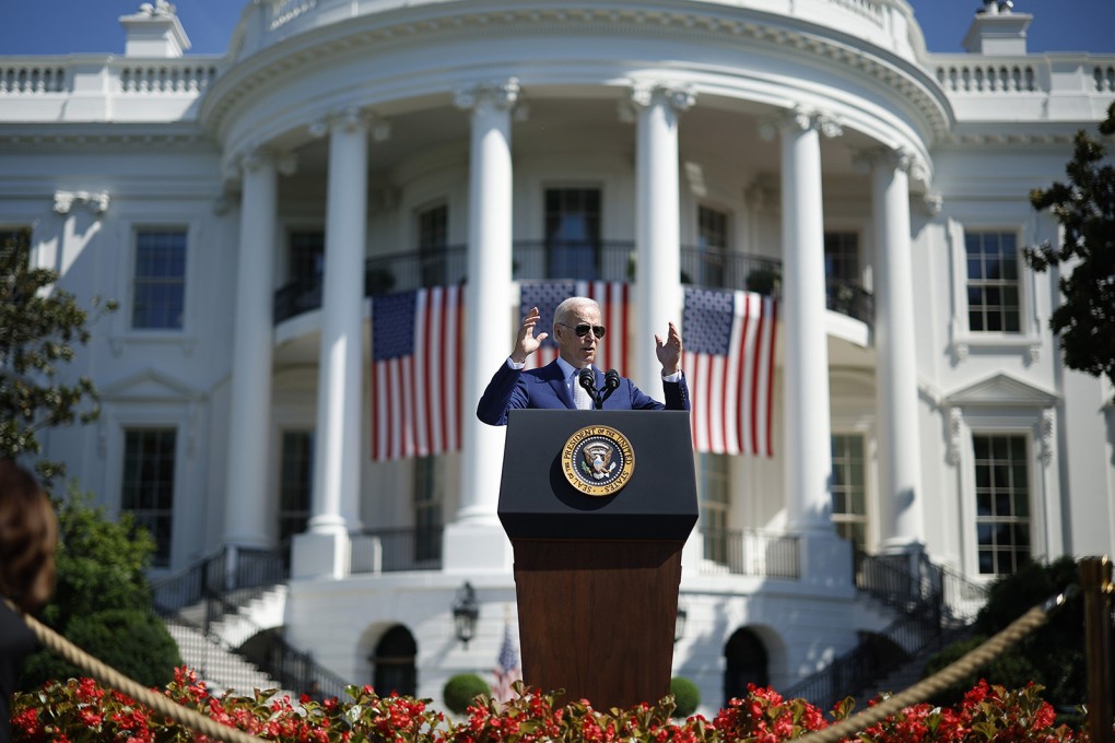 US President Joe Biden speaks before signing the Chips and Science Act during a ceremony on the South Lawn of the White House on Tuesday. Photo: Getty Images/TNS