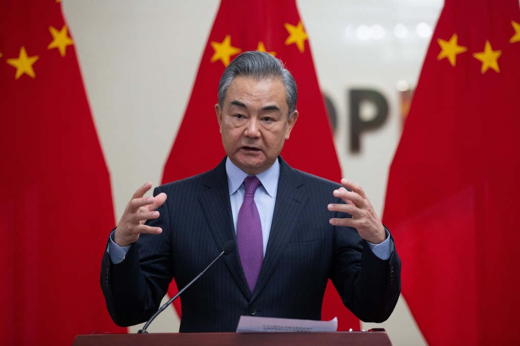 Chinese Foreign Minister Wang Yi speaks during a press conference after meeting his Mongolian counterpart Battsetseg Batmunkh in Ulaanbaatar on Monday. Photo: EPA-EFE