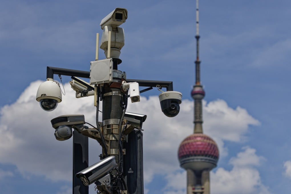 Surveillance cameras on the Bund in Shanghai. China has married the tools of surveillance created in Silicon Valley to state power. Photo: EPA-EFE