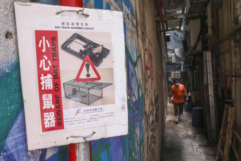 A poster in a Hong Kong alleyway warning passers-by to beware of rat traps. Photo: K. Y. Cheng
