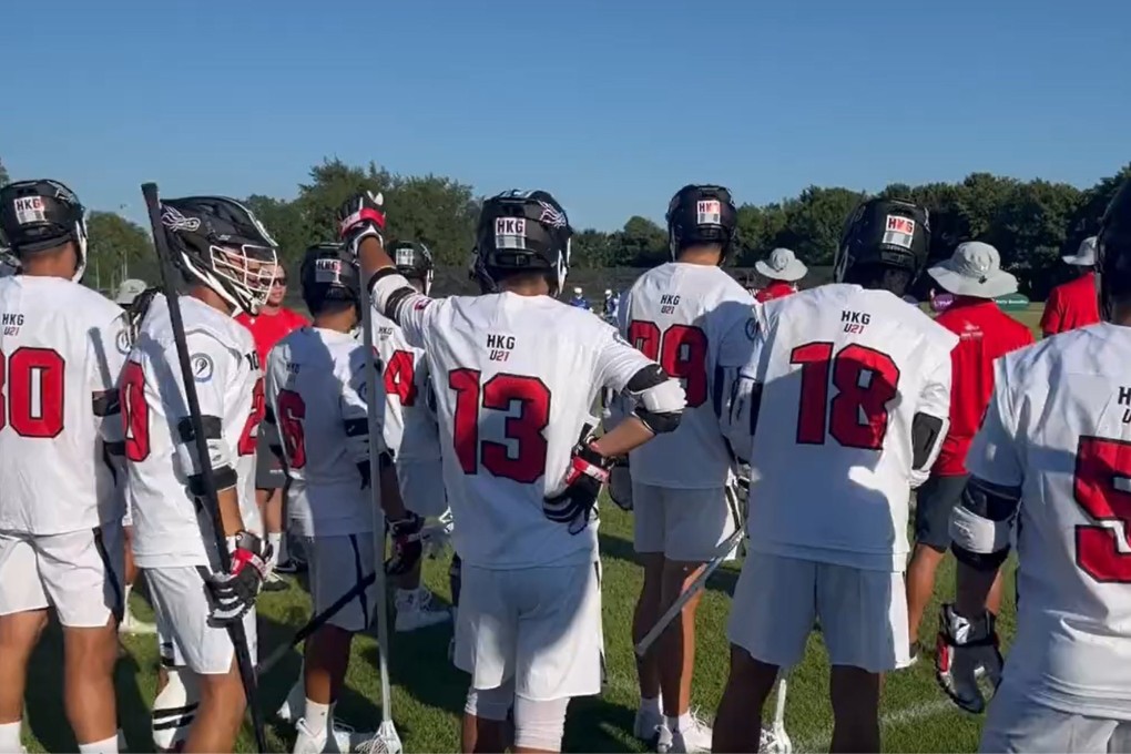 A screen grab taken from a Twitter video shows the Hong Kong lacrosse team after their game against South Korea.