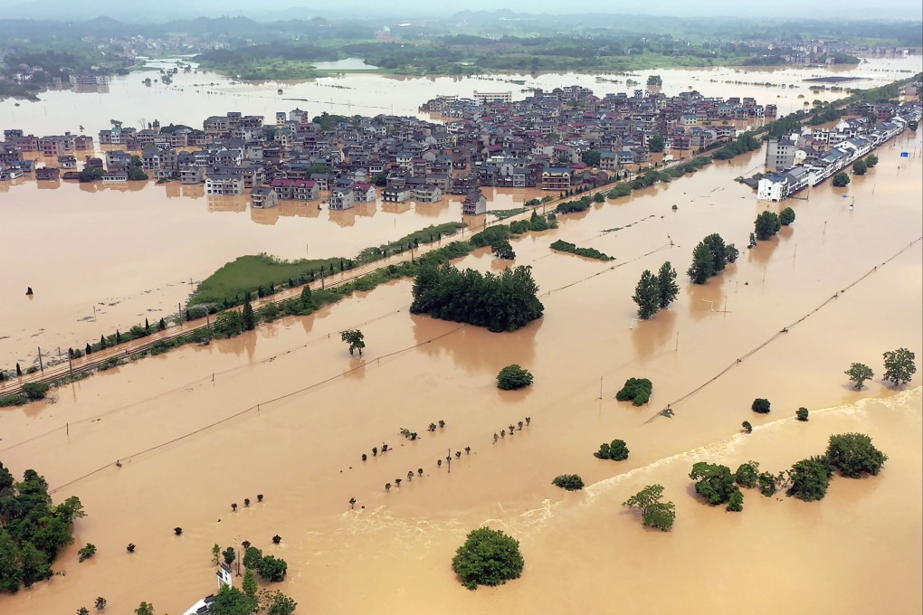 Floodwaters in central China’s Jiangxi province in June. On Saturday, four people were killed in a flash flood in Sichuan province. Photo: AP