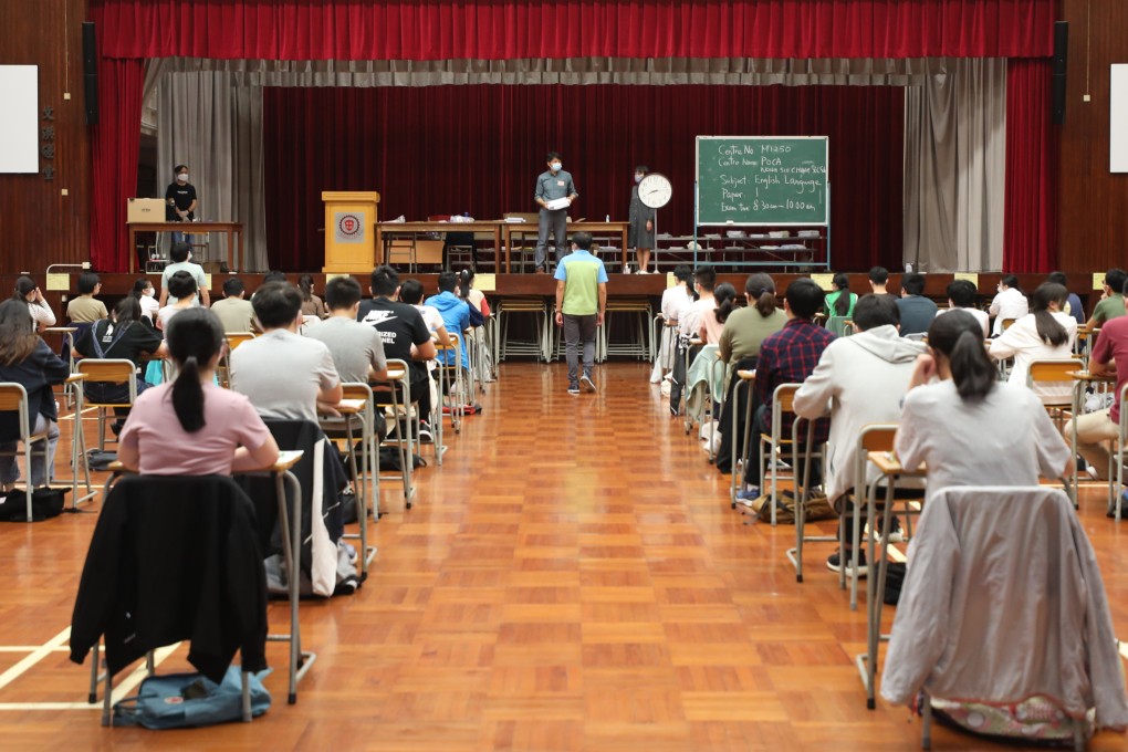 Students sit for the Diploma of Secondary Education (HKDSE) English examination at Tsuen Wan Wong Siu Ching Secondary School on April 22, 2022. Photo: Xiaomei Chen
