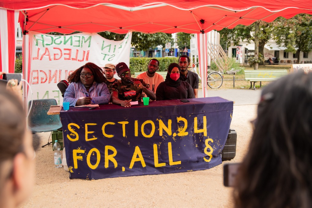 BIPoC Ukraine & Friends in Germany and other campaign groups held a press event in Berlin on July 30 calling for fairer treatment of third-country nationals. Photo: Isabel Joy Kua
