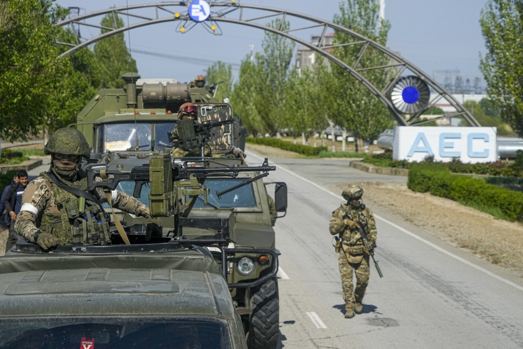 A Russian military convoy travels towards the Zaporizhzhia Nuclear Power Station, in southeastern Ukraine, on May 1. Russia and Ukraine have accused each other of shelling Europe’s largest nuclear power plant, stoking international fears of a catastrophe on the continent. Photo: AP