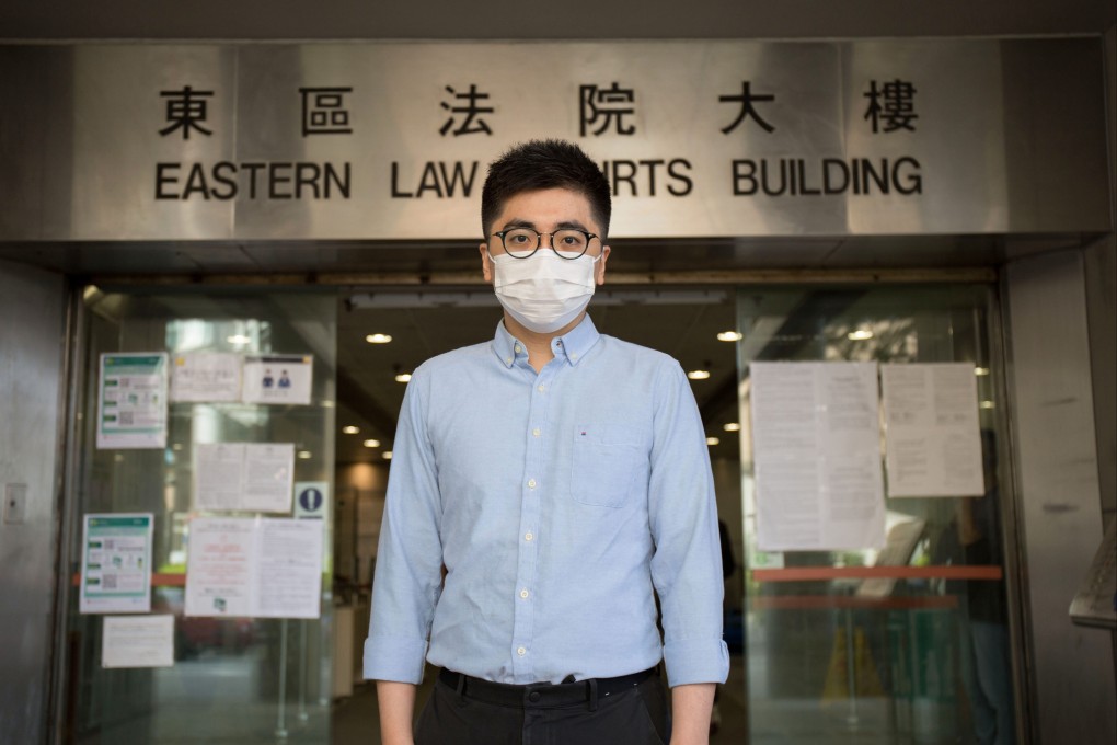 Political activist Raymond Yeung outside Eastern Court on Monday just before he is jailed for taking part in an unlawful assembly in June 2019. Photo: Brian Wong.