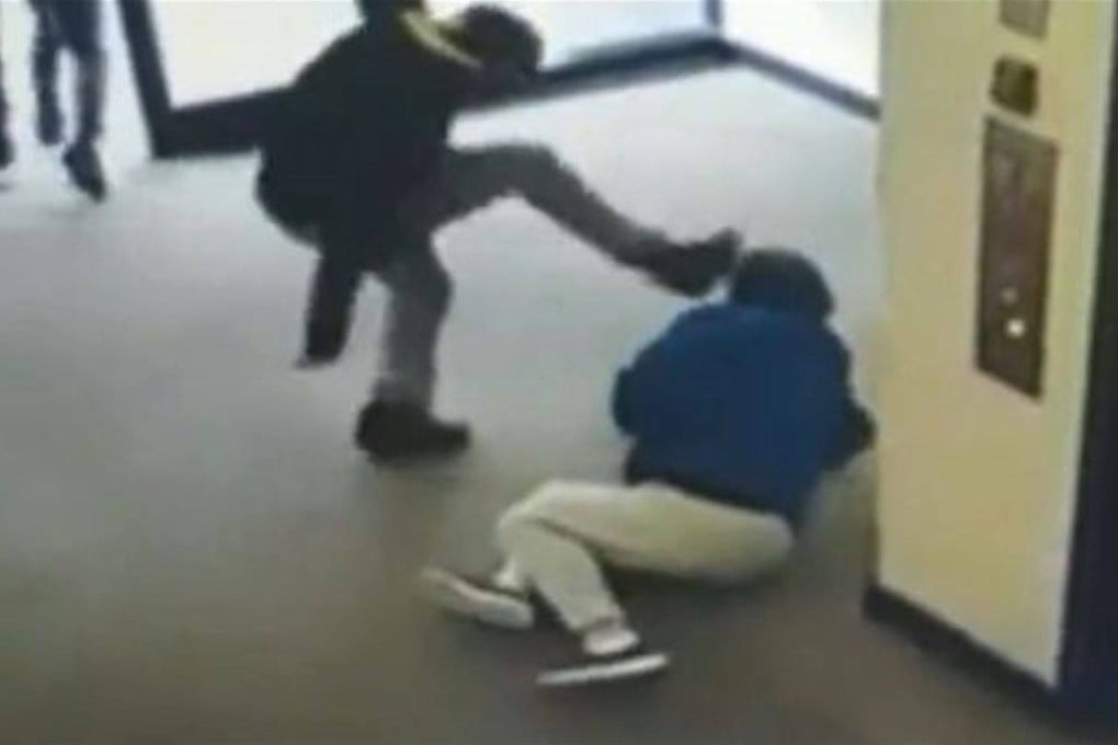 The attack, which showed the victim being kicked in the head, was recorded on surveillance video. Photo: ABC7 News