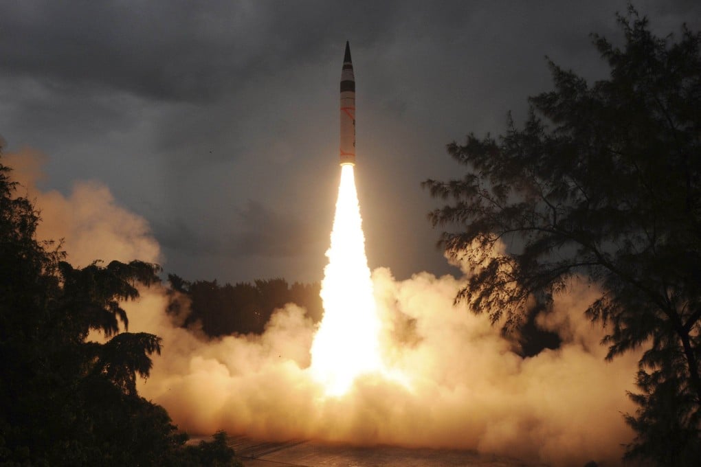 A nuclear-capable surface-to-surface Agni-V missile is test fired from an island off India’s east coast in 2013. Photo: Indian Defence Research and Development Organisation Handout via Reuters