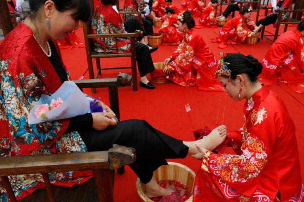 Washing the feet of elderly relatives is a tradition with a long history in China, intended to show filial piety, but some question the continued practising of it. Photo: Handout