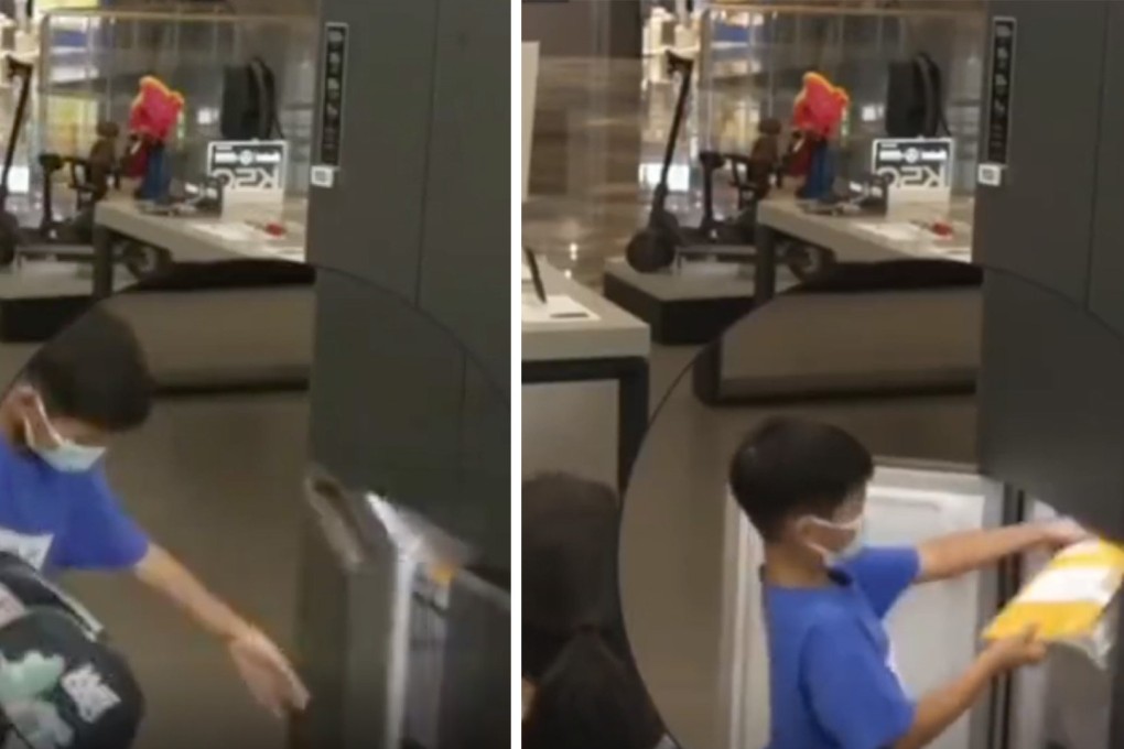 CCTV footage of the moment a boy in China ditches his homework in a supermarket freezer. Photo: Handout