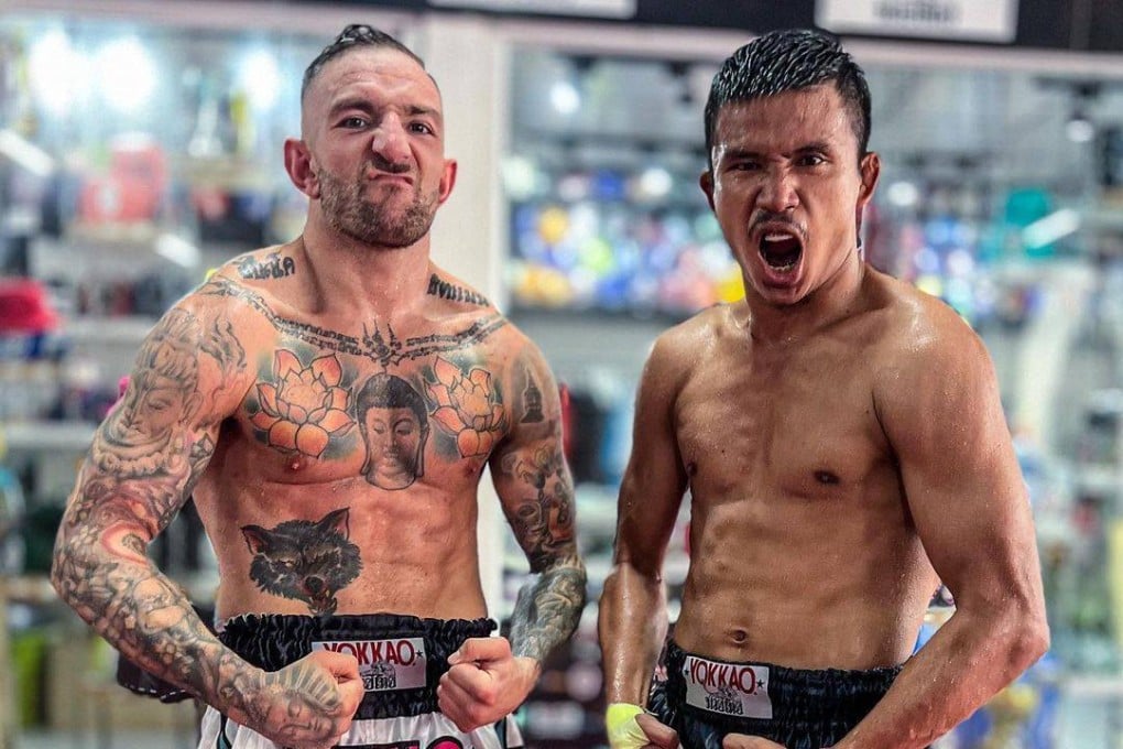 Liam Harrison and Superlek Kiatmoo9 pose for a photo at Yokkai Training Centre in Bangkok. Photo: Instagram/@superlek789