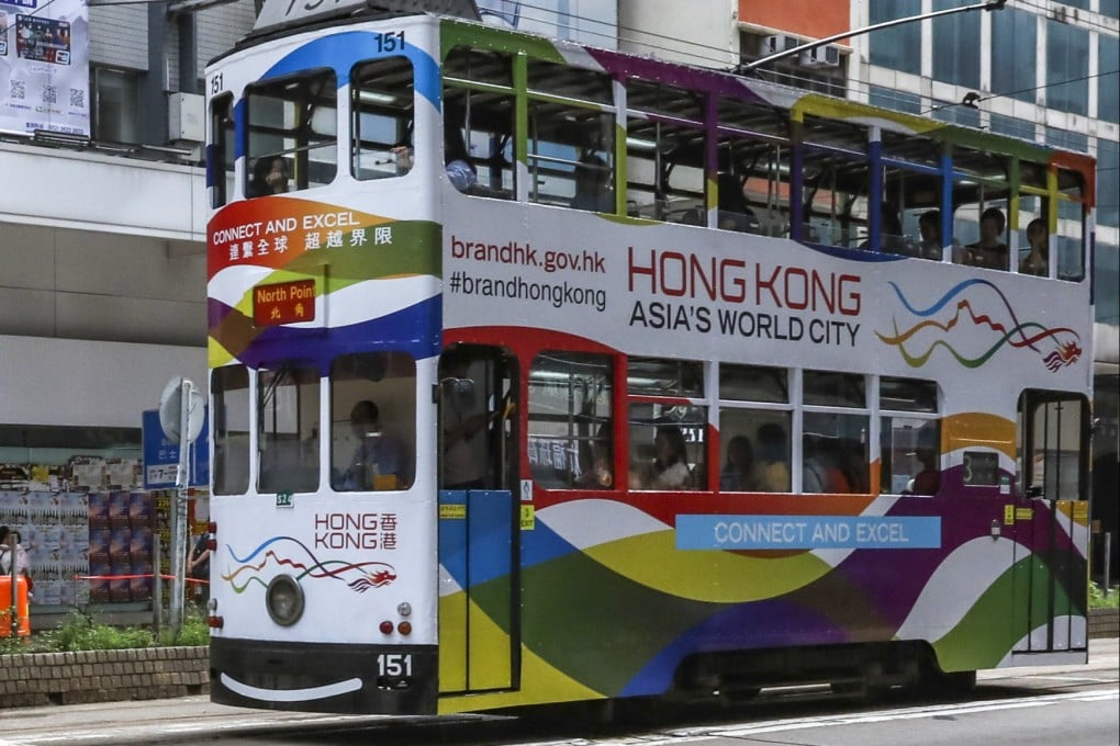 A tram bears the logo “Hong Kong - Asia’s World City”. Photo: SCMP / Nora Tam