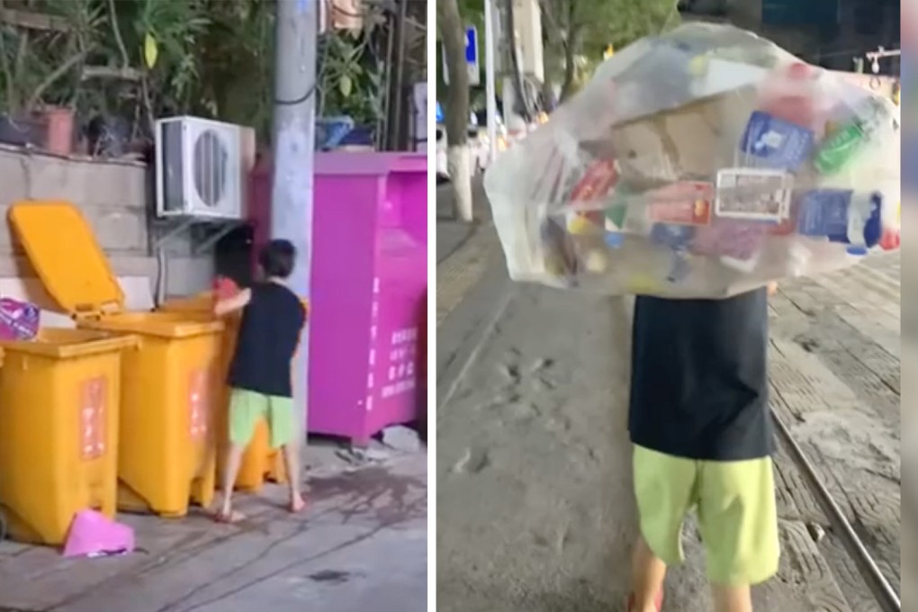 A boy in China caught stealing was sent to collect rubbish to earn money to repay the debt as punishment, attracting praise for his mother’s tough parenting stance. Photo: SCMP