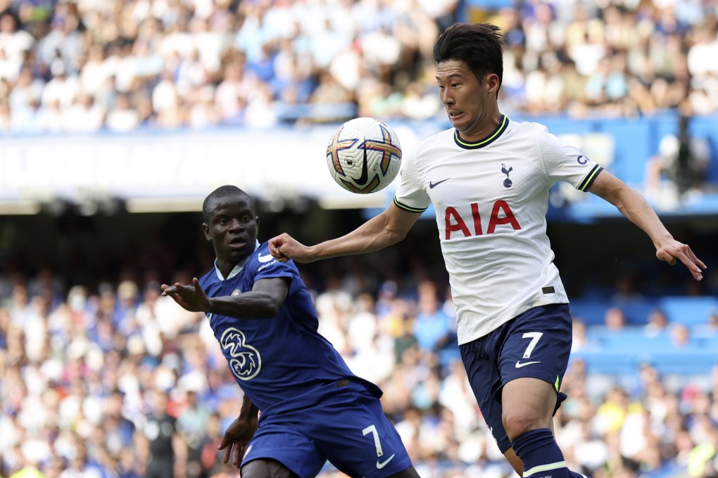 Tottenham’s Son Heung-min (right) duels for the ball with Chelsea’s N’Golo Kante. Photo: AP