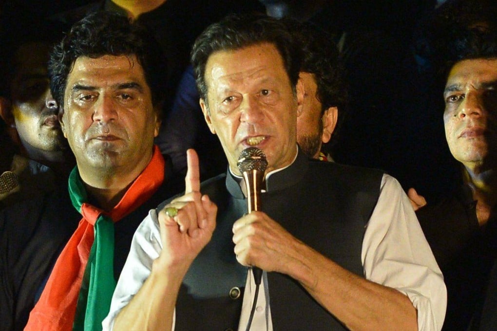 Imran Khan, Pakistan’s former prime minister and leader of the Pakistan Tehreek-e-Insaf party, speaks during an anti-government protest rally in Islamabad on Saturday. Photo: AFP