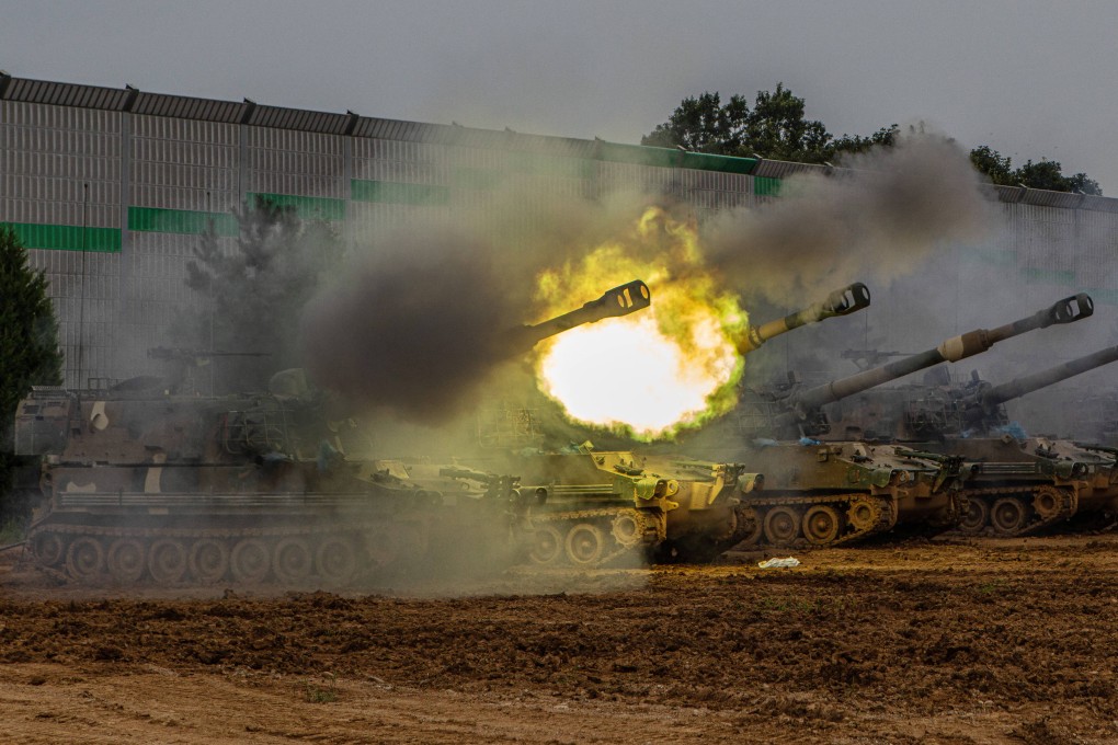 South Korean soldiers conduct an artillery live-fire exercise on Friday ahead of the two-week ‘Ulchi Freedom Shield’ drills with the US. Photo: Yonhap via dpa