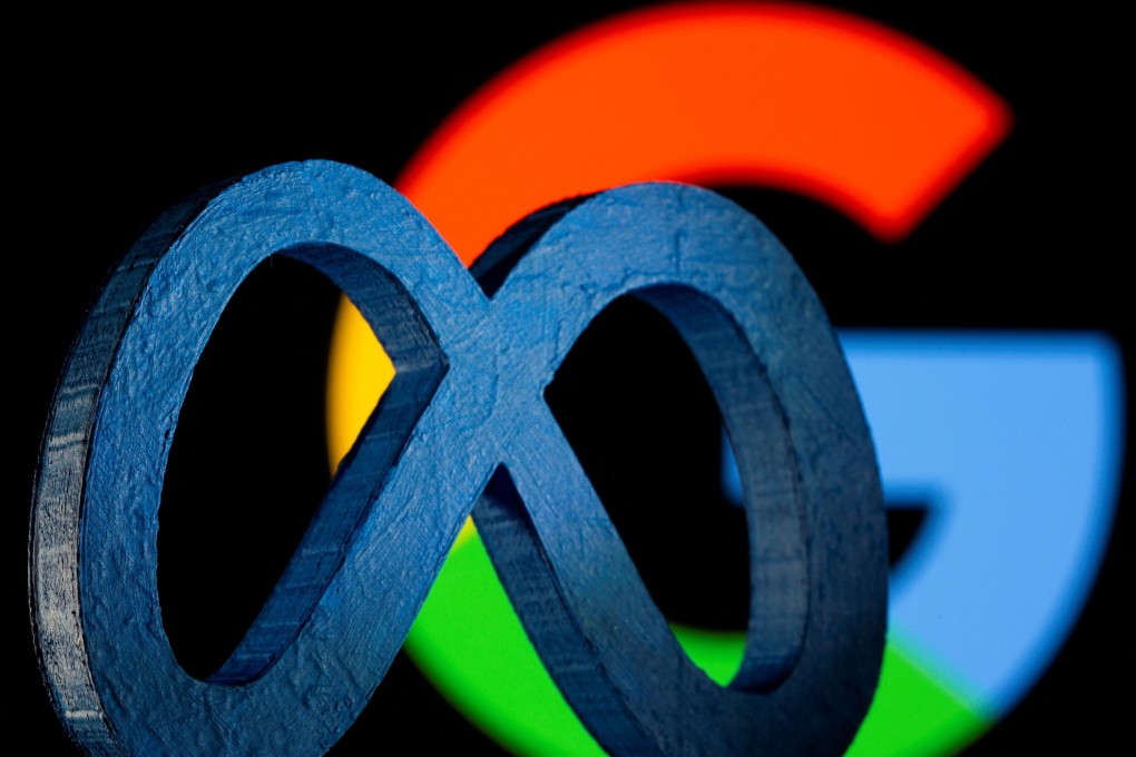 A 3D printed logo for Facebook owner Meta Platforms seen in front of a displayed Google logo on November 2, 2021. Photo: Reuters