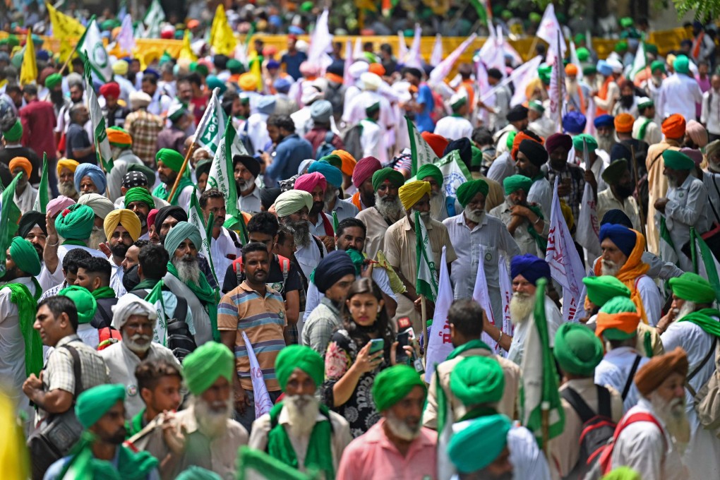 Farmers gather in New Delhi to participate in a protest against central government policies. Photo: AFP