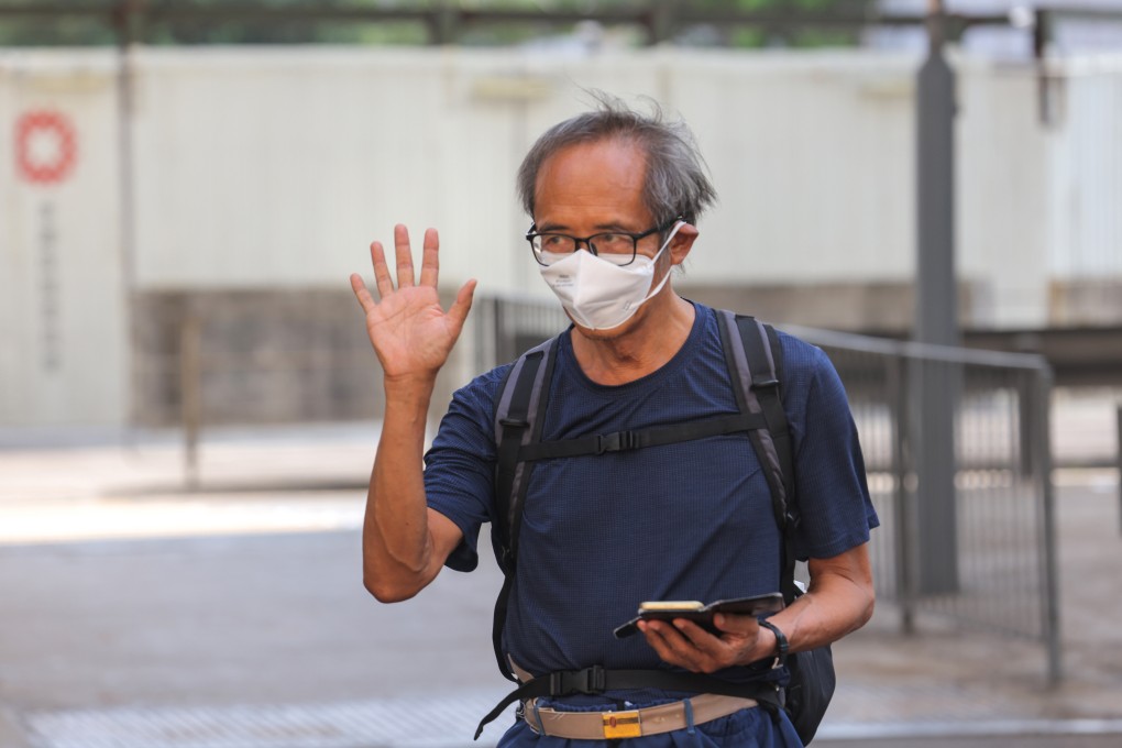 Tsui Hon-kwong, a former standing committee member of the now-disbanded Hong Kong Alliance in Support of Patriotic Democratic Movements of China, arrives at the West Kowloon Court on Tuesday. Photo: Jelly Tse