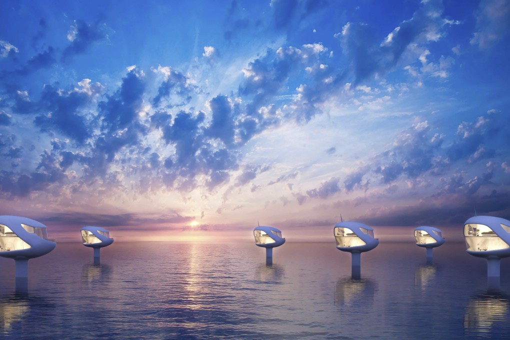 A rendering of a fleet of SeaPods. Panama-based company Ocean Builders plans to start taking orders for the luxury homes in 2023. Photo: Ocean Builders