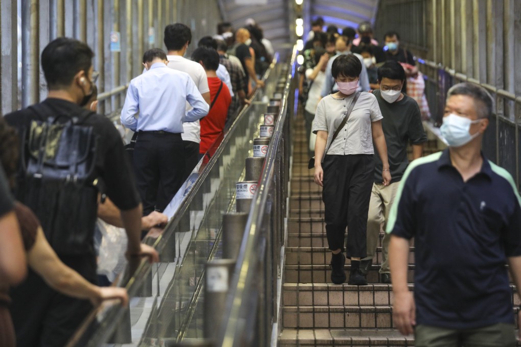 People in face masks walk on the Mid-Levels escalator in Central. Uncertainties surrounding Covid-19, ongoing geopolitical risks, restrictions on travel, rising inflationary pressure and interest rate hikes have combined to interrupt the global economy, Sino Group owner Robert Ng Chee Siong says. Photo: Xiaomei Chen
