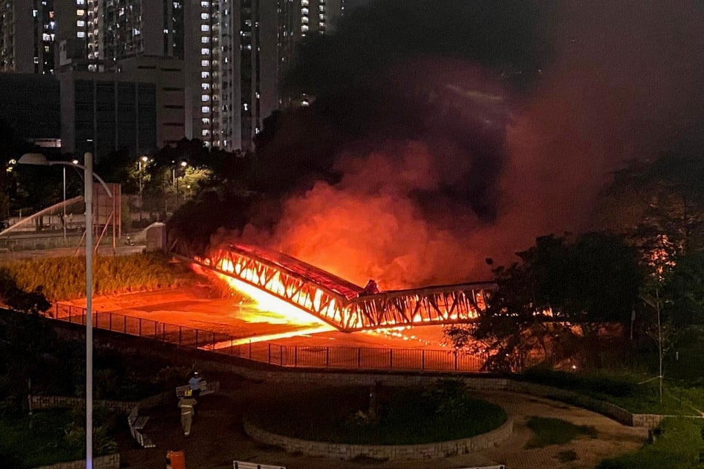 A photo from Facebook of the cable fire at its most intense in Yuen Long on the night of June 21.