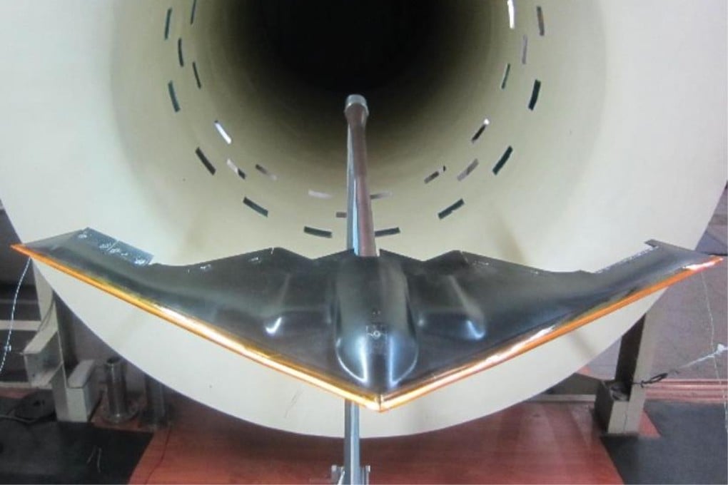 Chinese scientists used a wind tunnel to test a plasma device - a bright, yellow membrane strip covering the front of the aircraft. Photo: Low Speed and High Reynolds Aeronautics Laboratory, AVIC Aerodynamics Research Institute