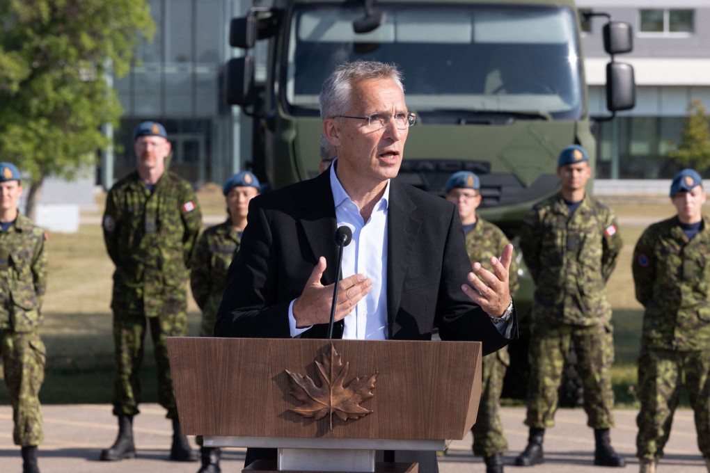 Nato Secretary-General Jens Stoltenberg at the Royal Canadian Air Force base in Cold Lake, Alberta, Canada on Friday. Photo: Nato / AFP