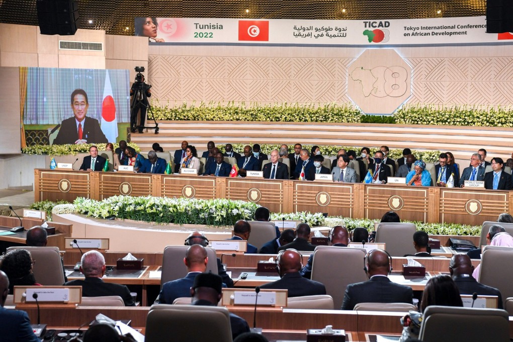 Japanese Prime Minister Fumio Kishida speaks via video link at the Tokyo International Conference on African Development in Tunis. Photo: Reuters
