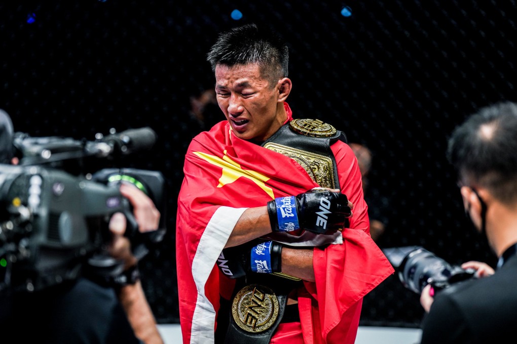 Tang Kai celebrates his featherweight title win over Thanh Le at ONE 160. Photo: ONE Championship.