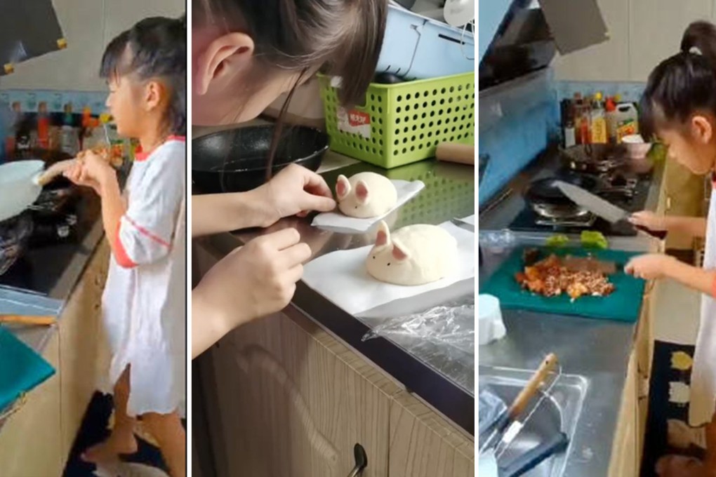 A girl who cooks for her mother 3 times a day has delighted Chinese social media with her impressive culinary skills which are self-taught. Photo: SCMP composite