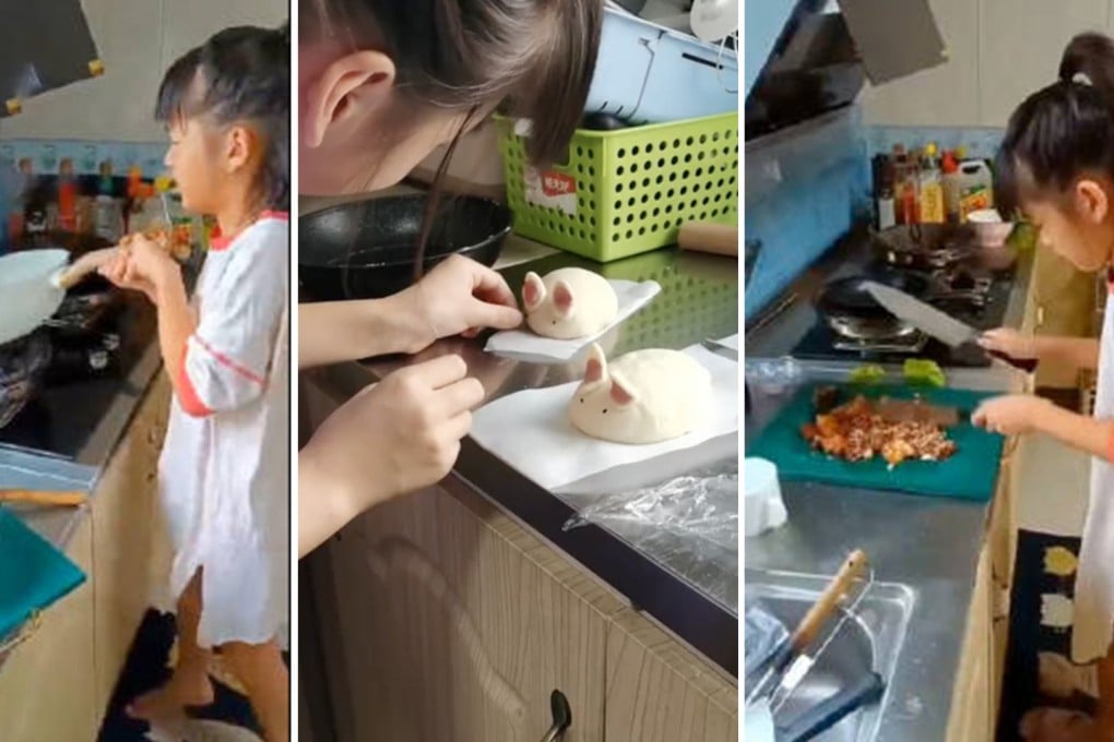 A girl who cooks for her mother 3 times a day has delighted Chinese social media with her impressive culinary skills which are self-taught. Photo: SCMP composite