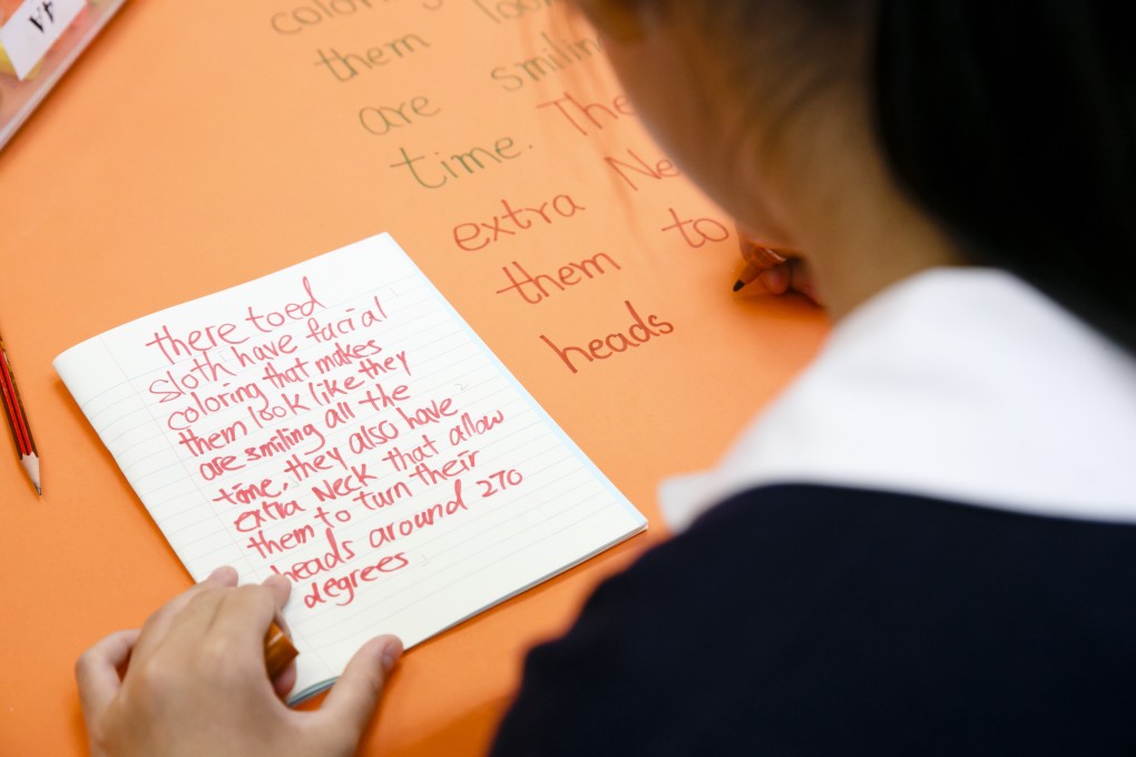 A pupil practises English at a school in Yuen Long. Photo: Raymond Mak