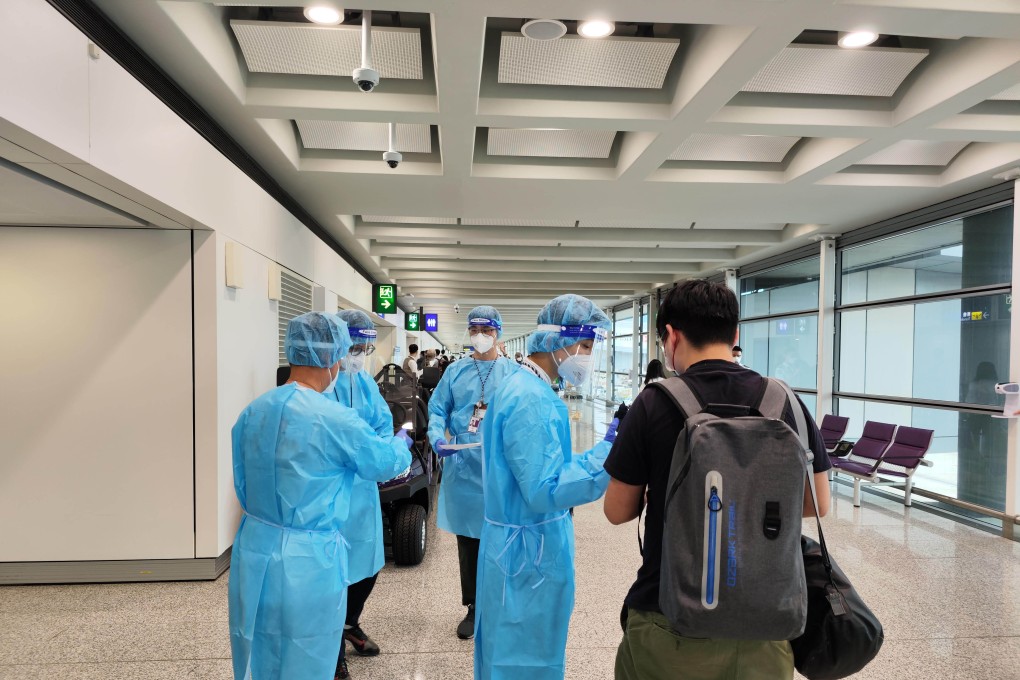 The man (right) arrived safely at Hong Kong International Airport on Sunday. Photo: Handout
