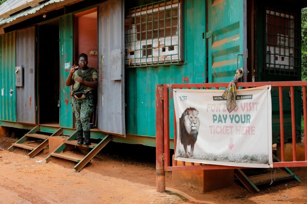 A warden guards the entrance of the Accra Zoo a day after a lion attack in Accra, Ghana on Monday. Photo: Reuters